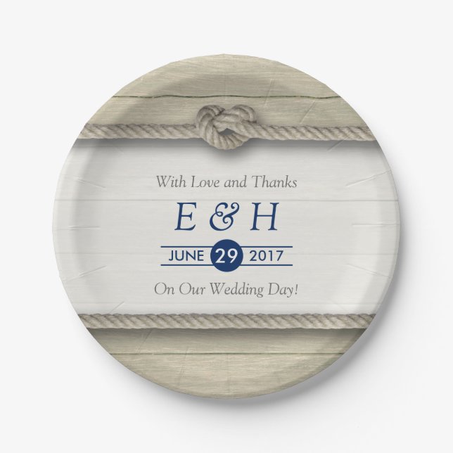 Tying The Knot Rustic Beach Wedding Paper Plate (Front)