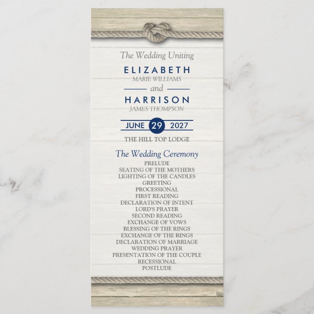 Tying The Knot Rustic Beach Wedding Program Programme (Front)