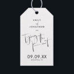 Tying the Knot Script Black White Save the Date Gift Tags<br><div class="desc">Invite your guests to save your wedding date with this stylish typographical design with an elegant handwritten style script Tying the Knot across the middle. The word "and" in between your names is in a matching set script. The rest of the text can be easily personalised, which is in black...</div>