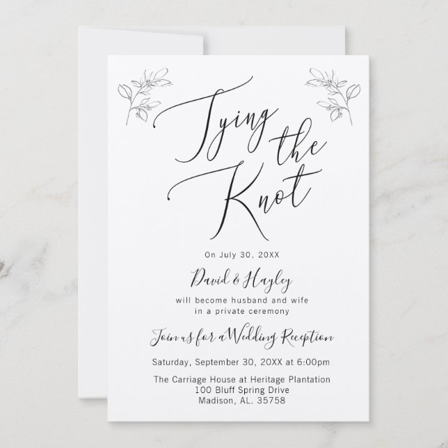 Tying the Knot Wedding Reception Invitation (Front)