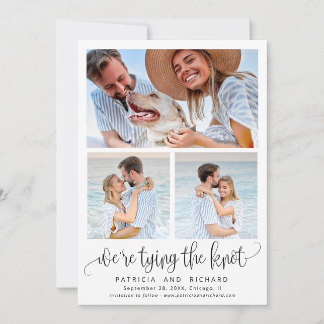 Tying The Knot Wedding Save The  Date 3 Photo Invitation (Front)