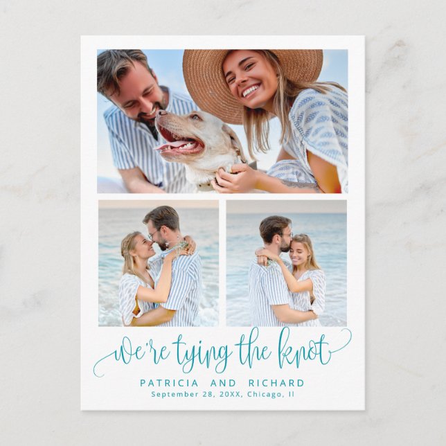 Tying The Knot Wedding Save The  Date 3 Photo Postcard (Front)