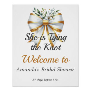 Tying the Knot White Bow Floral Bridal Shower Poster