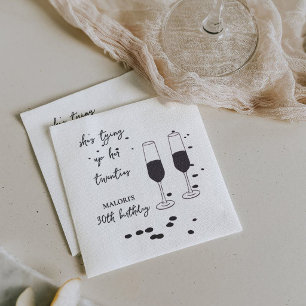 Tying Up Her 20s Black Champagne 30th Birthday Napkin
