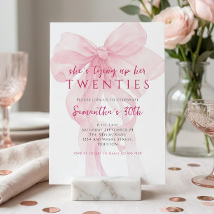 Tying Up Her 20s Pink Bow 30th Birthday Invitation