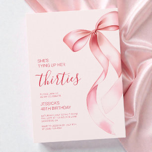 Tying Up Her Thirties Pink Bow 40th Birthday Party Invitation