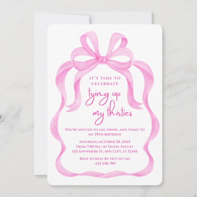 Tying Up My Thirties Birthday Invitation (Front)