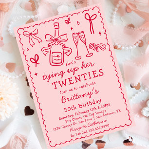 Tying Up My Twenties Bow Champagne 30th Birthday Invitation