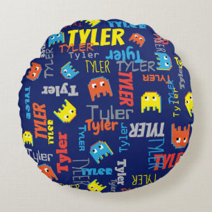Tyler custom name pixel gaming blue graphic round cushion