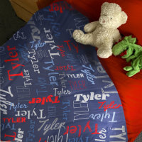 Tyler personalised name red blue grey blanket