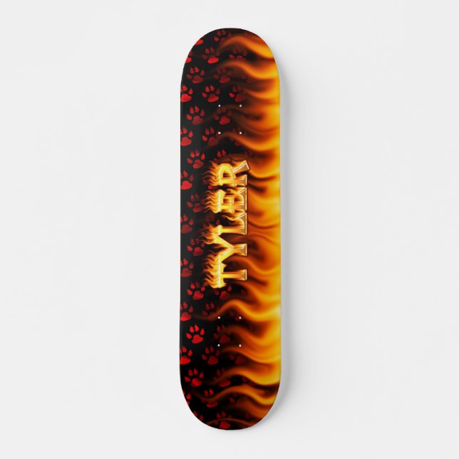 Tyler skateboard fire and flames design. (Front)