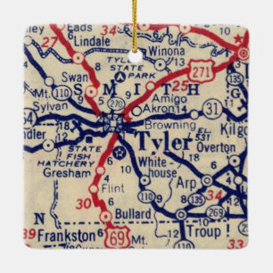 Tyler TX 1941 Map Ceramic Ornament