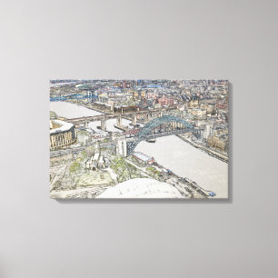 Tyne Bridge Newcastle Skyline Sketch Art Canvas Print