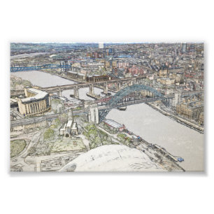 Tyne Bridge Newcastle Skyline Sketch Art Photo Print