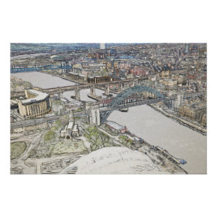 Tyne Bridge Newcastle Skyline Sketch Art Poster