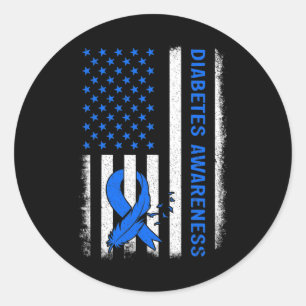 Type 1 Diabetes Awareness American Us Flag Blue Ri Classic Round Sticker