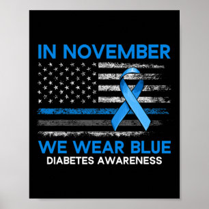 Type 1 Diabetes Awareness American Us Flag Blue Ri Poster