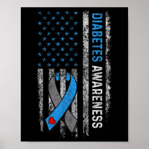 Type 1 Diabetes Awareness American Us Flag Blue Ri Poster