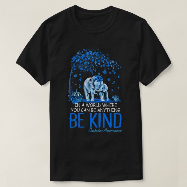 Type 1 Diabetes Awareness Be Kind Blue Elephant T-Shirt (Design Front)