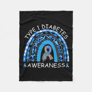 Type 1 Diabetes Awareness Bleached Rainbow Blue Ri Fleece Blanket
