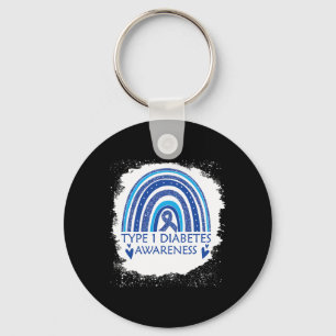 Type 1 Diabetes Awareness Bleached Rainbow Blue Ri Key Ring
