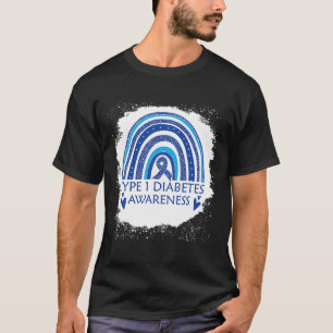 Type 1 Diabetes Awareness Bleached Rainbow Blue Ri T-Shirt