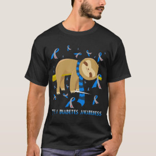 Type 1 Diabetes Awareness Blue Ribbon Sloth T1D Di T-Shirt