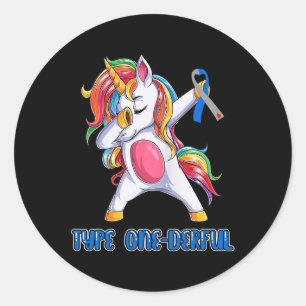 Type 1 Diabetes Awareness Ribbon T1D Unicorn Girls Classic Round Sticker