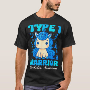 Type 1 Diabetes Cute Unicorn Warrior Boys Girls T1 T-Shirt