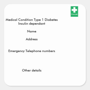 Type 1 diabetes medical alert stickers