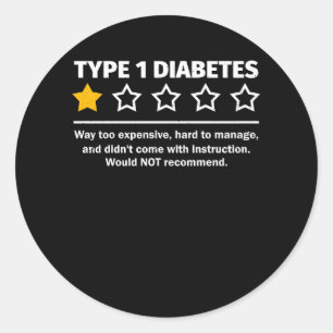 Type 1 Diabetes Recommended T1D Awareness One Star Classic Round Sticker