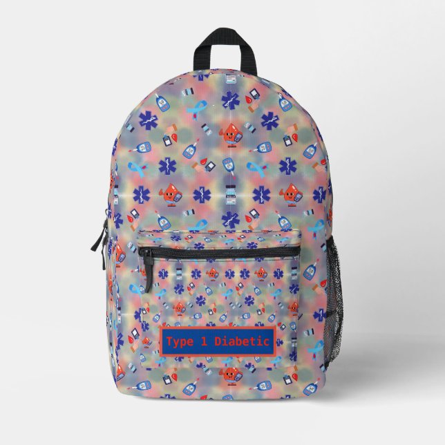 Type 1 Diabetic Colourful  Printed Backpack (Front)