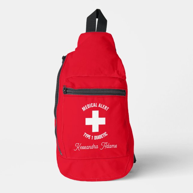 Type 1 Diabetic Medical Alert Personalized Sling Bag (Front)