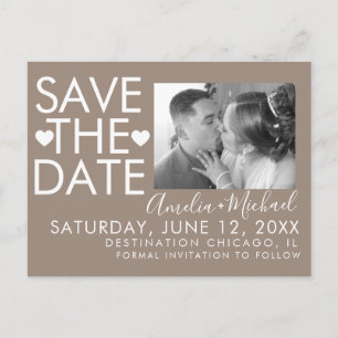 Type and Hearts Save the Date Photo Postcard