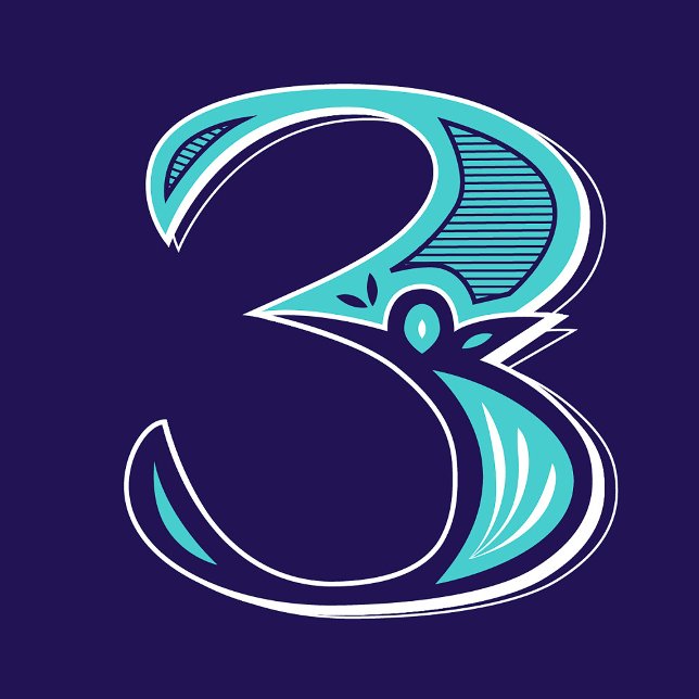 Type Art Sticker: Number Three Square Sticker (Creator Uploaded)