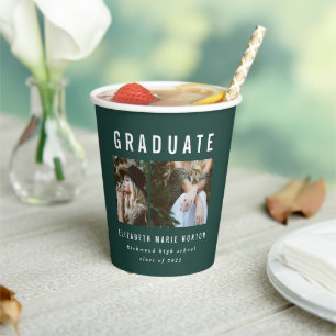 Type graduation multi photo green and white paper cups