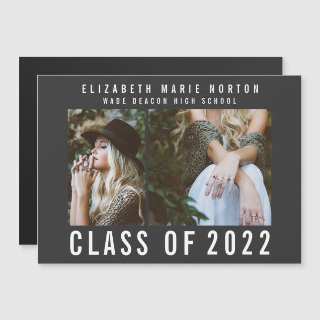 Type graduation multi photo modern magnetic black invitation (Front/Back)