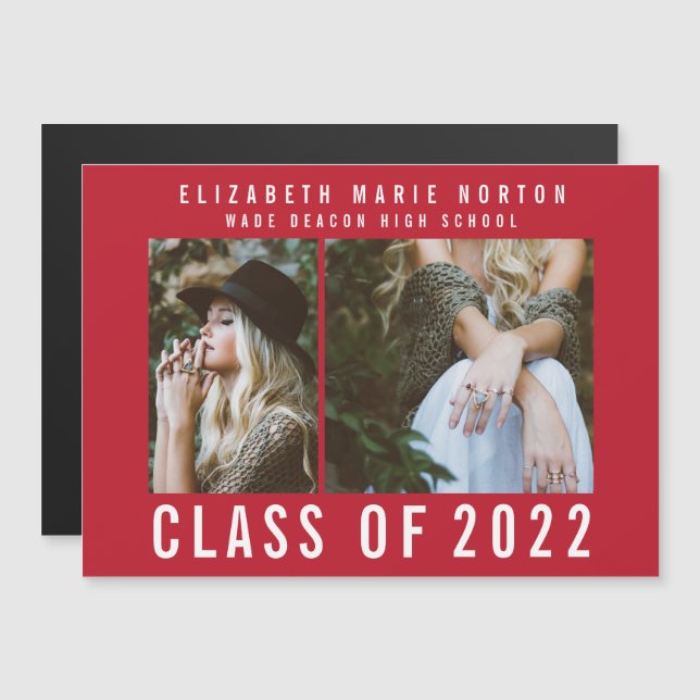 Type graduation multi photo modern magnetic red invitation (Front/Back)
