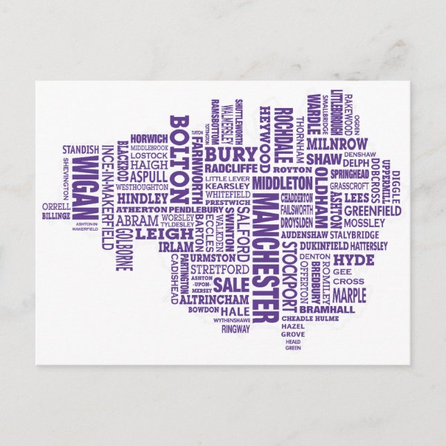 Type map of Greater Manchester Postcard (Front)