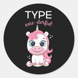 Type One-derful Diabetes Awareness T1d Unicorn Dia Classic Round Sticker