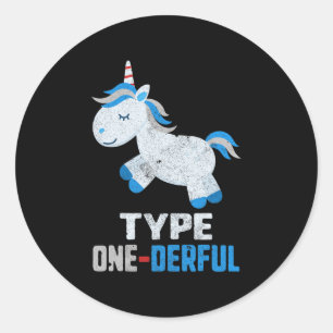 Type One Derful Diabetes T1 Awareness Unicorn Blue Classic Round Sticker