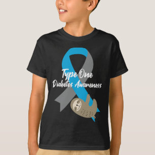 Type One Diabetes Awareness Fun Sloth and Ribbon T T-Shirt
