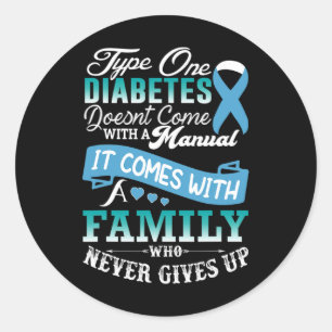 Type One Diabetes For Family Blue Ribbon Diabetic Classic Round Sticker