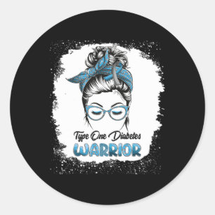 Type One Diabetes Warrior Bleached Messy Bun Belie Classic Round Sticker