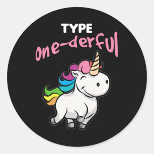 Type Onederful Diabetic Diabetes Awareness Unicorn Classic Round Sticker