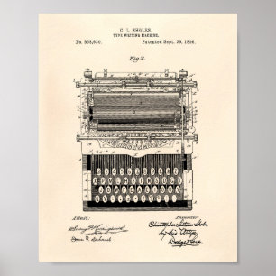 Type Writing Machine 1896 Patent Art Old Peper Poster