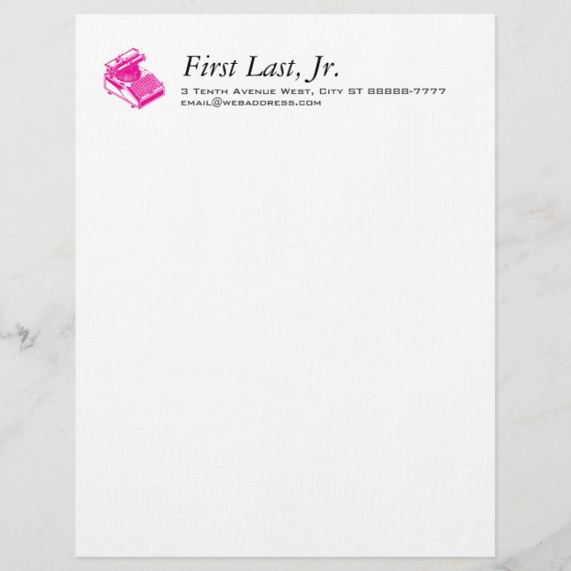 Type Writing Machine - Magenta Writer typewriter Customized Letterhead (Front)