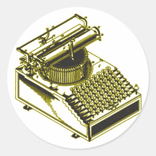 Type Writing Machine Patent Illustration Classic Round Sticker