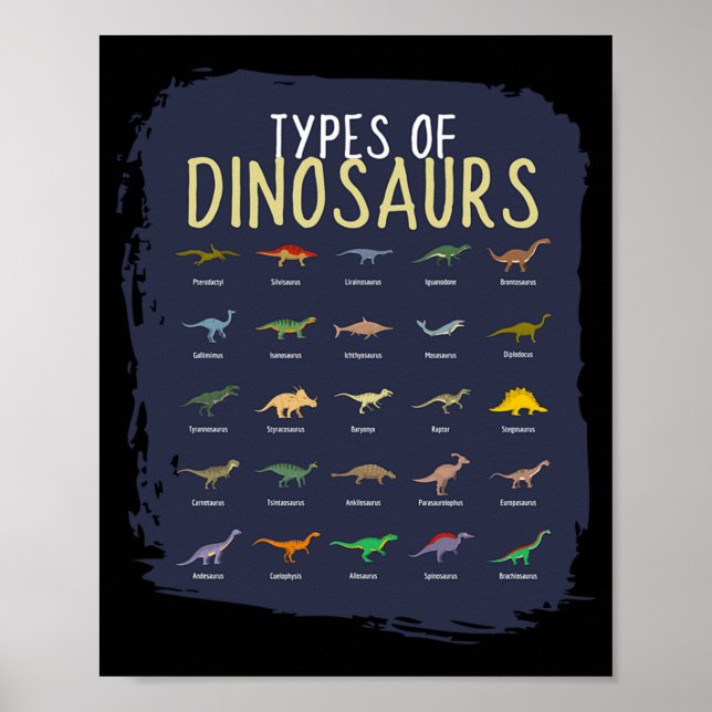 Types Of Dinosaur Dino Children Boys Poster (Front)