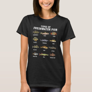 Types of Freshwater Fish Bass Fly Fishing Angler F T-Shirt
